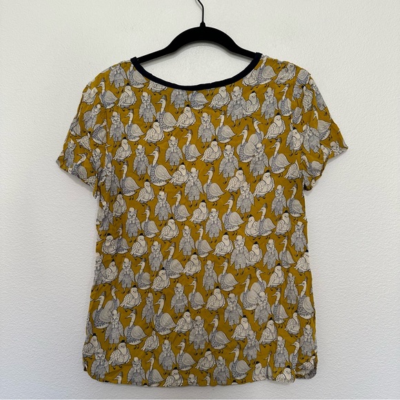 Anthropologie Mustard and Navy Bird Print Blouse - Picture 3 of 3